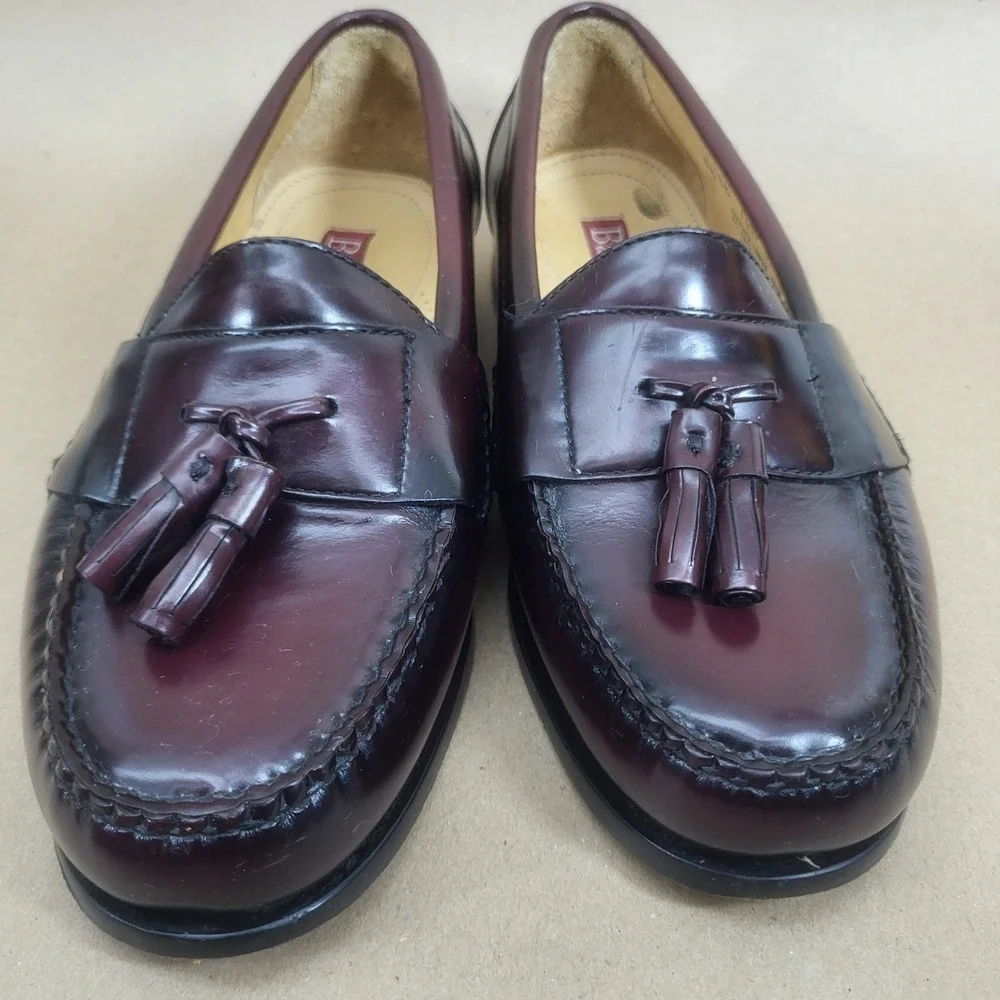 Bass Harrison II Shoes (Sz 8.5 EE) Men's Burgundy Leather Slip On Loafer Tassel